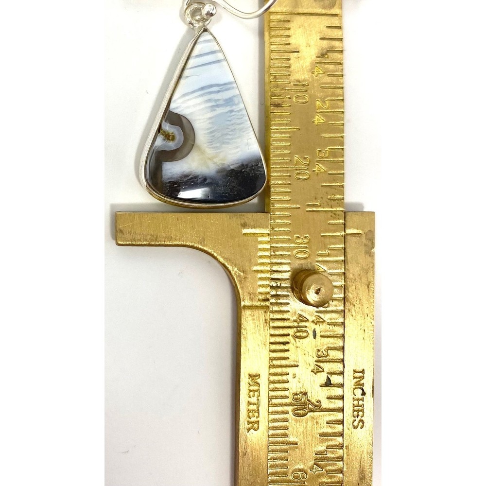 Sterling Silver Triangular Agate Dangle Earrings - image 2